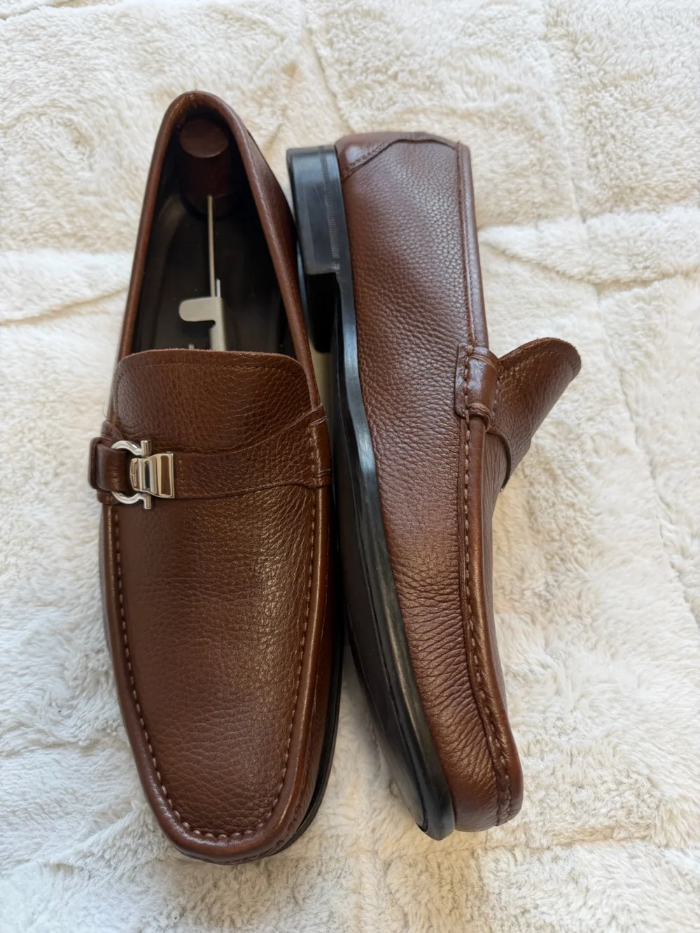 $950 Salvatore Ferragamo Gancini Buckle Leather Strap Slip-On Loafer 11.5 D